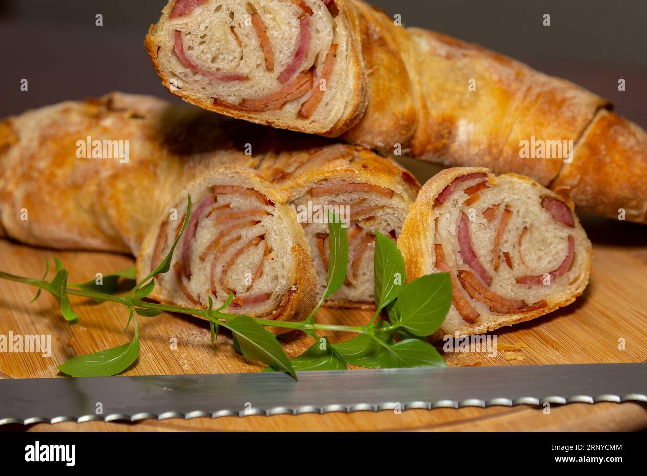 Traditional rustic pepperoni sausage bread Stock Photo Alamy
