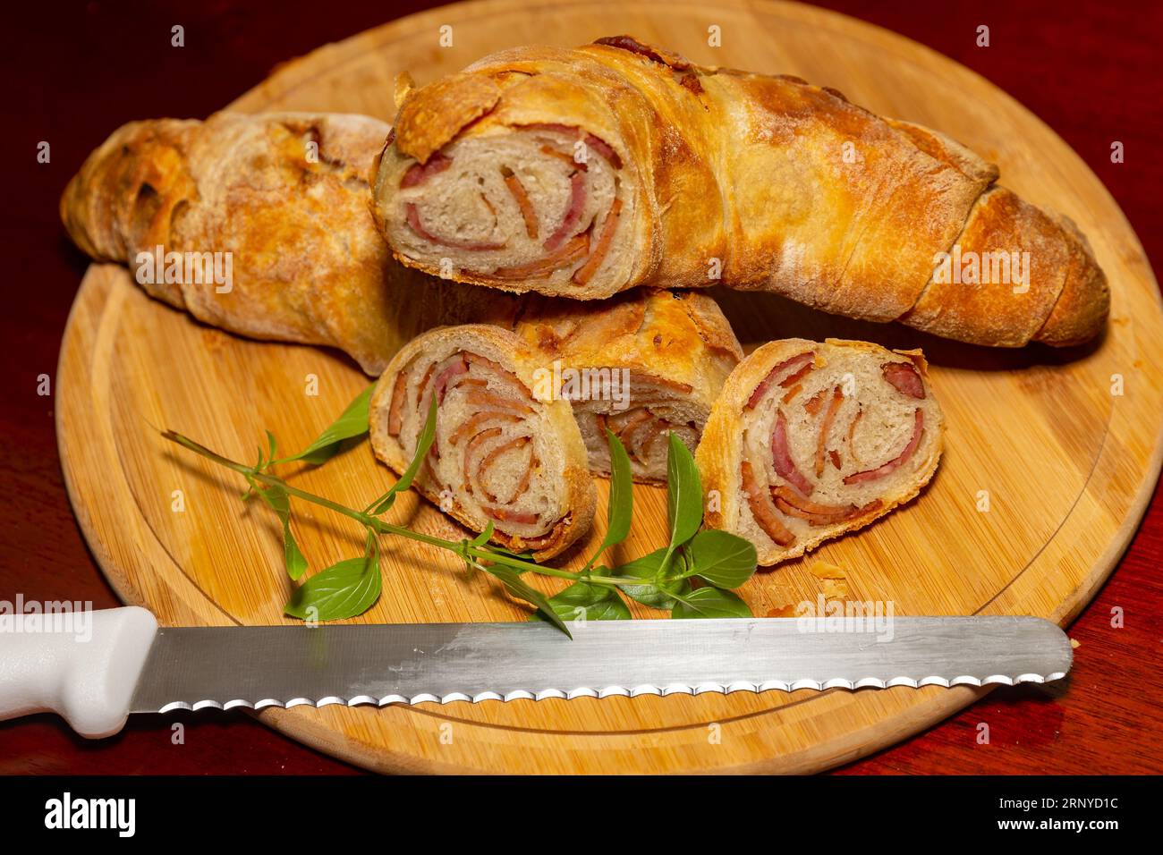 Traditional rustic pepperoni sausage bread Stock Photo Alamy