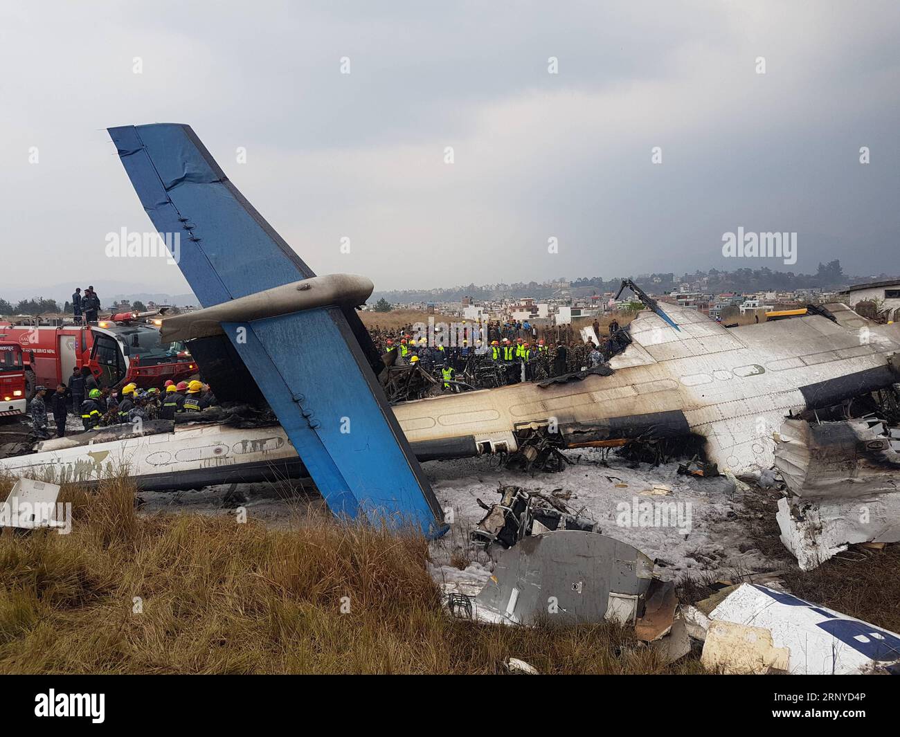 (180312) -- KATHMANDU, March 12, 2018 () -- Photo taken on March 12, 2018 shows the crash-landing site in Kathmandu, Nepal. A passenger plane of the US-Bangla Airlines crashed at Nepal s Tribhuvan International Airport (TIA) on Monday, with dozens feared dead and at least 17 people injured. () (zjl) NEPAL-KATHMANDU-AIR CRASH Xinhua PUBLICATIONxNOTxINxCHN Stock Photo