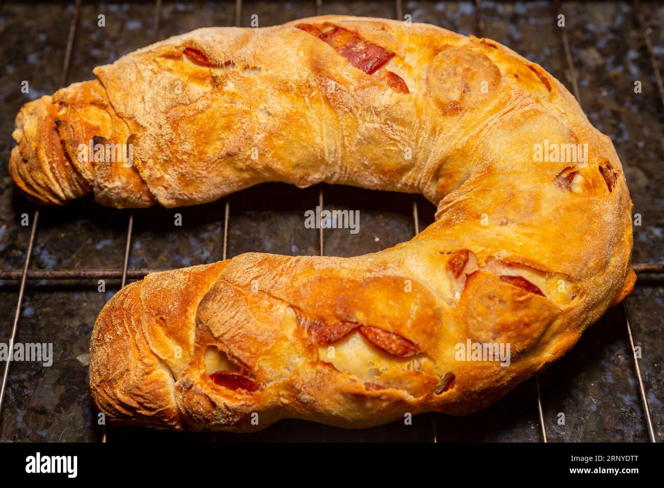 Traditional rustic pepperoni sausage bread Stock Photo Alamy