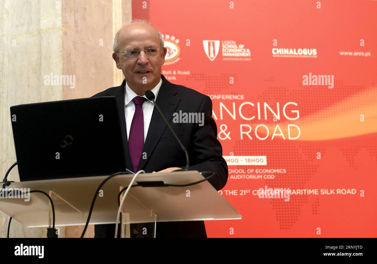 (180324) -- LISBON, March 24, 2018 -- Portuguese Foreign Minister Augusto Santos Silva speaks on a conference discussing Portugal s participation in the Belt and Road Initiative in Lisbon, capital of Portugal, on March 23, 2018. ) (yy) PORTUGAL-LISBON-BELT AND ROAD-CONFERENCE zhangxliyun PUBLICATIONxNOTxINxCHN Stock Photo