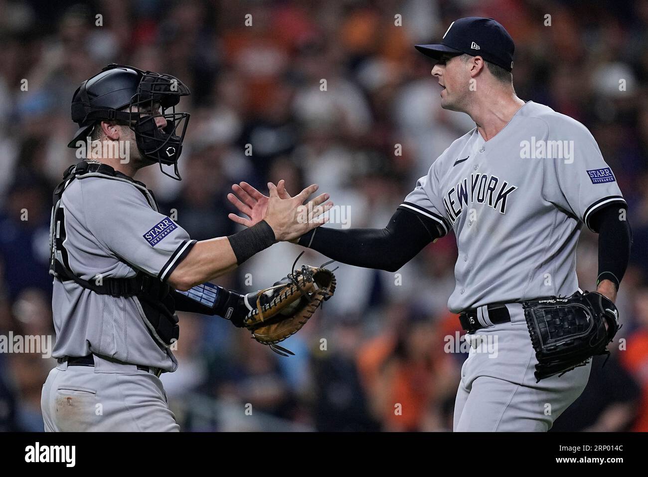 New York Yankees catcher Austin Wells and relief pitcher Clay