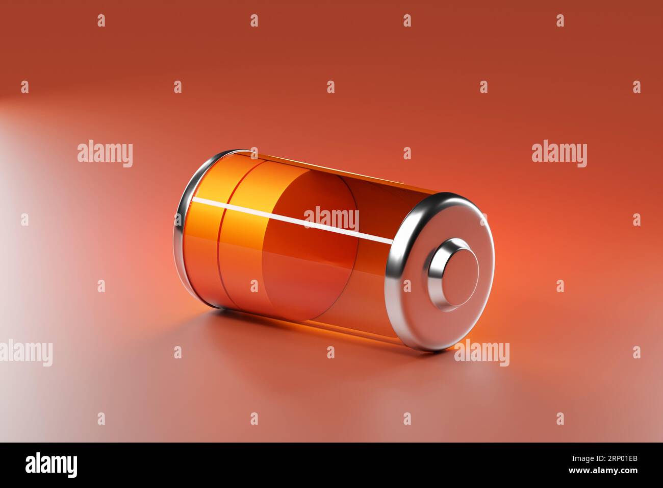 Closeup 3D illustration of orange indicators value on a battery on