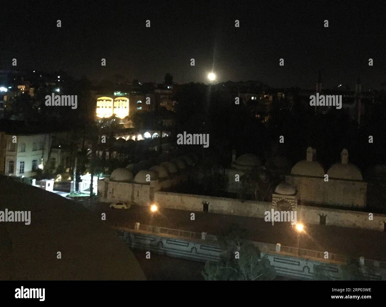 (180417) -- DAMASCUS, April 17, 2018 -- Photo taken on April 17, 2018 shows suspected air defense missile at southern Damascus, Syria. Syrian air defenses responded to a missile strike, believed to be carried out by Israel, that targeted two airbases in Syria after midnight Tuesday, according to the War Media, the media wing of the Syrian army. ) (djj) SYRIA-DAMASCUS-MISSILE ATTACK ZhengxYihan PUBLICATIONxNOTxINxCHN Stock Photo