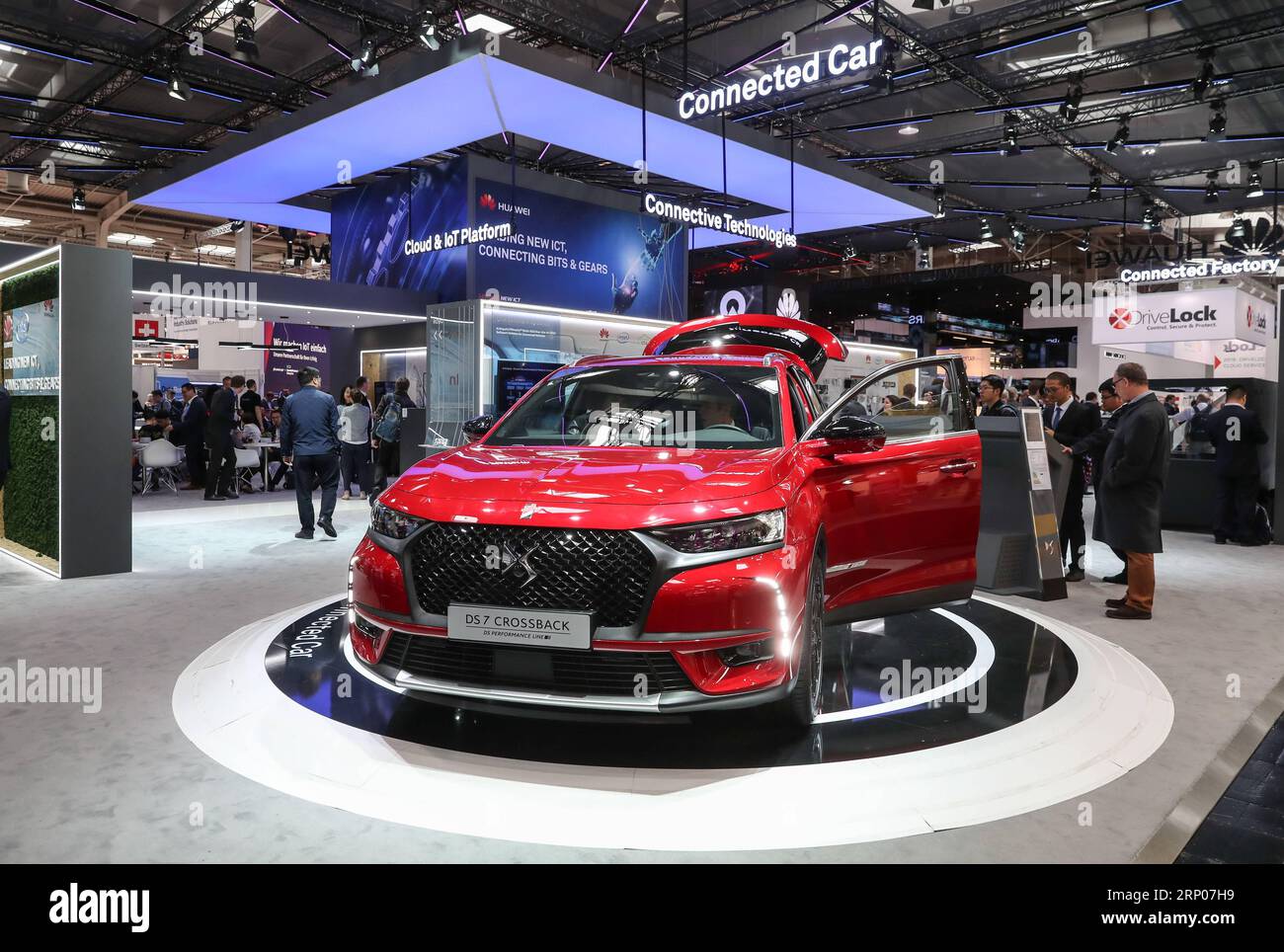 (180424) -- HANOVER (GERMANY), April 24, 2018 -- A DS 7 Crossback vehicle of Groupe PSA, using Connected Vehicle Modula Platform and equipped with Huawei technology for new connected services, is on display at the booth of Huawei at Hanover Fair 2018 in Hanover, Germany. Around 1,300 Chinese exhibitors participate in Hanover Fair this year. ) GERMANY-HANOVER-HANOVER FAIR 2018-CHINESE EXHIBITORS ShanxYuqi PUBLICATIONxNOTxINxCHN Stock Photo