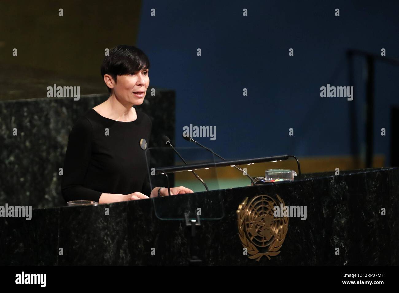 (180424) -- UNITED NATIONS, April 24, 2018 -- Norway s Foreign Minister Ine Eriksen Soreide addresses the High-Level Meeting on Peacebuilding and Sustaining Peace at the UN headquarters in New York, April 24, 2018. UN General Assembly s High-Level Meeting on Peacebuilding and Sustaining Peace kicked here on Tuesday and is to run through Wednesday. ) UN-GENERAL ASSEMBLY-HIGH LEVEL MEETING-PEACEBUILDING AND SUSTAINING PEACE LixMuzi PUBLICATIONxNOTxINxCHN Stock Photo