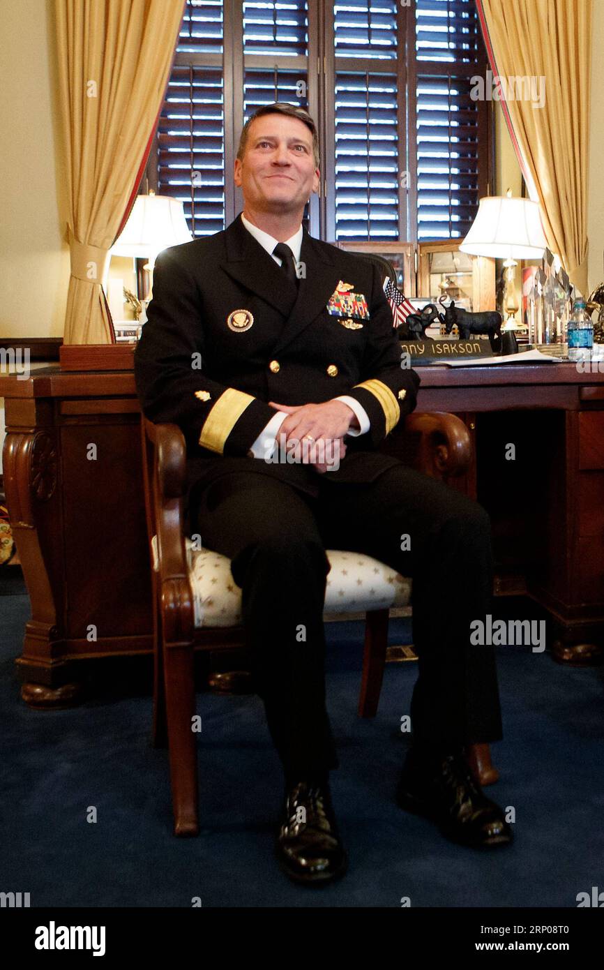 (180426) -- WASHINGTON, April 26, 2018 -- Veterans Affairs Secretary nominee Ronny Jackson is seen on Capitol Hill in Washington D.C., the United States, on April 16, 2018. White House physician Ronny Jackson announced on April 26 that he had withdrawn from President Donald Trump s nomination to be the next Veterans Affairs Secretary, in the wake of a series of allegations that he had fostered a hostile work environment and behaved improperly while serving as the top doctor in the White House. ) U.S.-WASHINGTON D.C.-VETERANS AFFAIRS SECRETARY-NOMINEE-WITHDRAWAL TingxShen PUBLICATIONxNOTxINxCHN Stock Photo