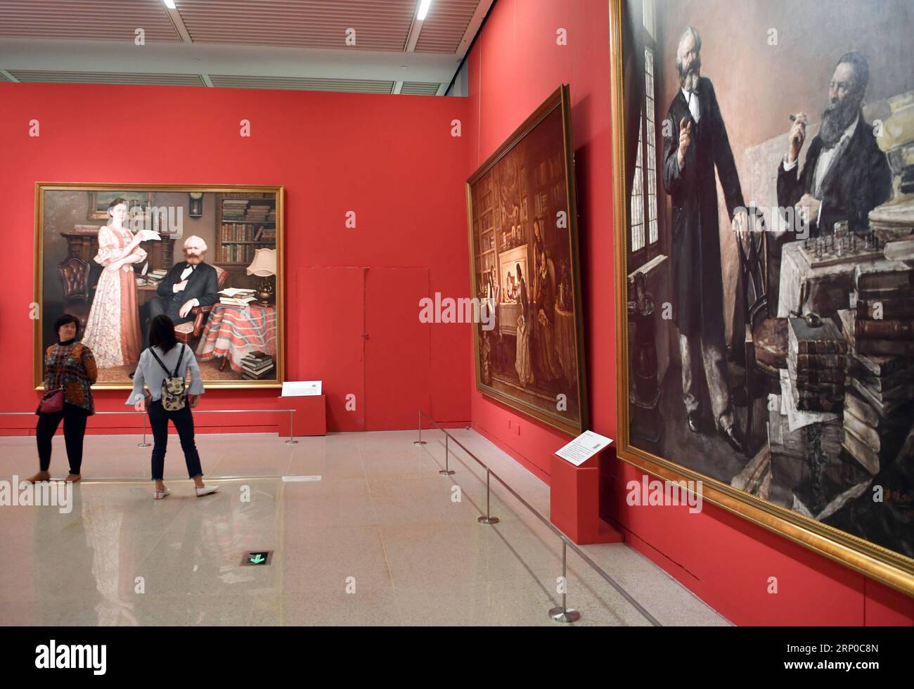 (180505) -- BEIJING, May 5, 2018 -- People look at Marxism-themed contemporary art pieces displayed at The Power of Truth , an exhibition marking the 200th anniversary of Karl Marx s birth, at the National Museum of China in Beijing, capital of China, May 5, 2018. The exhibition was opened here on Saturday. It features Marx s life, sinicized Marxism and Marxism-themed contemporary art. ) (lmm) CHINA-BEIJING-KARL MARX-ANNIVERSARY-EXHIBITION (CN) JinxLiangkuai PUBLICATIONxNOTxINxCHN Stock Photo