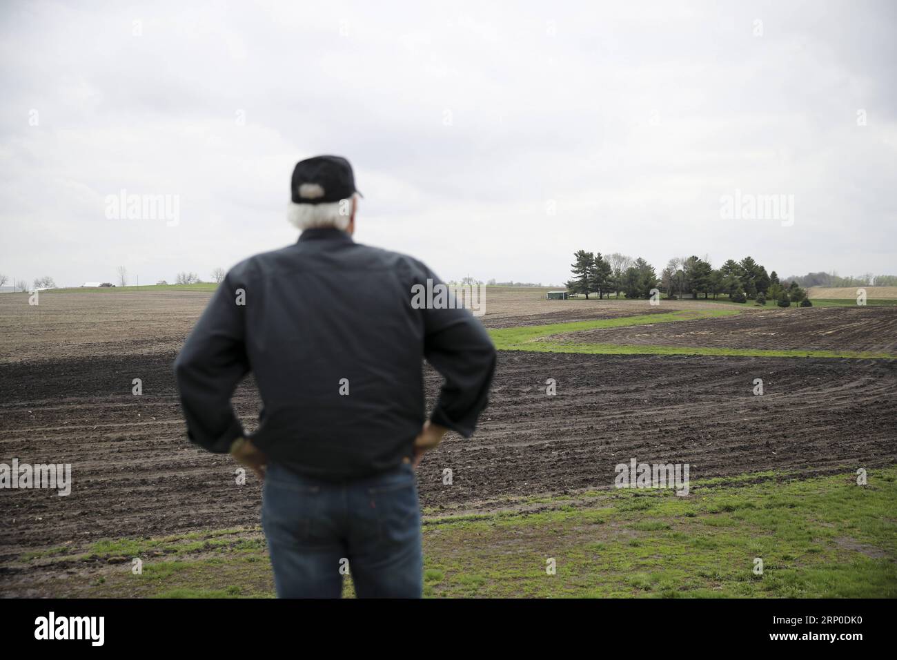 (180509) -- IOWA, May 9, 2018 -- Rick Kimberley looks at the field at his farm near Des Moines, capital of Iowa State, May 3, 2018. Rick and his son, Grant, grow more than 4,000 acres of corn and soybeans with a couple of hired hands and massive combines whose computers precisely track yield, moisture and other key statistics for each row and acre. He has been to China 15 times in recent years to talk about precision farming and other tricks of his trade, becoming an ambassador for modern farming methods in China. As for the current trade tensions between the United States and China, Rick said Stock Photo