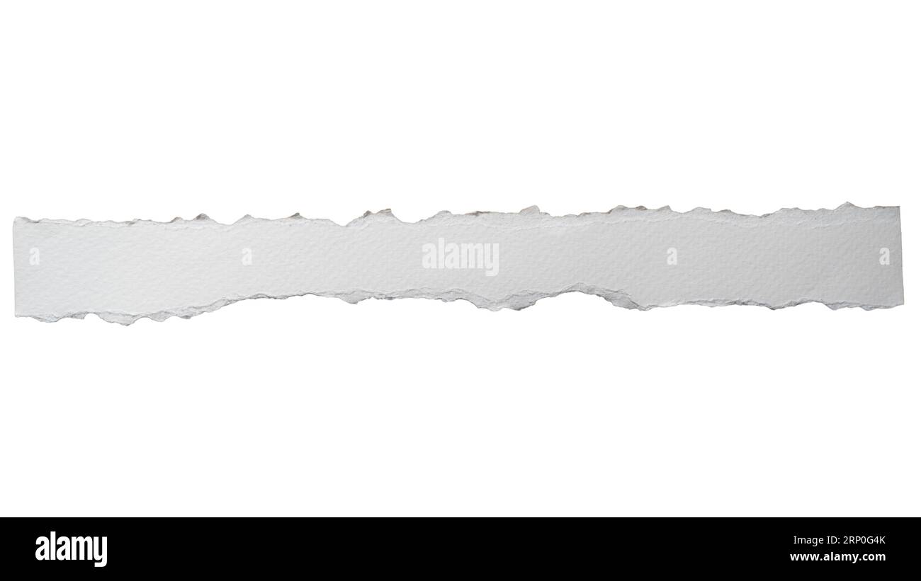 Long piece of torn white hot pressed paper on white background with clipping path Stock Photo