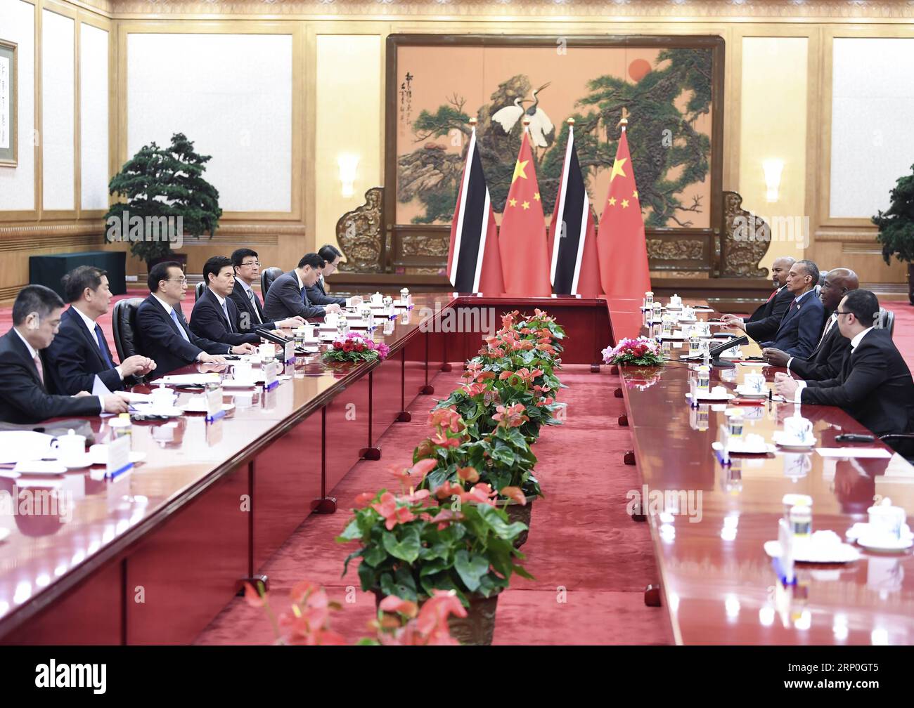 (180514) -- BEIJING, May 14, 2018 -- Chinese Premier Li Keqiang holds talks with Prime Minister Keith Rowley of Trinidad and Tobago at the Great Hall of the People in Beijing, capital of China, May 14, 2018. )(mcg) CHINA-BEIJING-LI KEQIANG-TRINIDAD AND TOBAGO-TALKS (CN) YanxYan PUBLICATIONxNOTxINxCHN Stock Photo