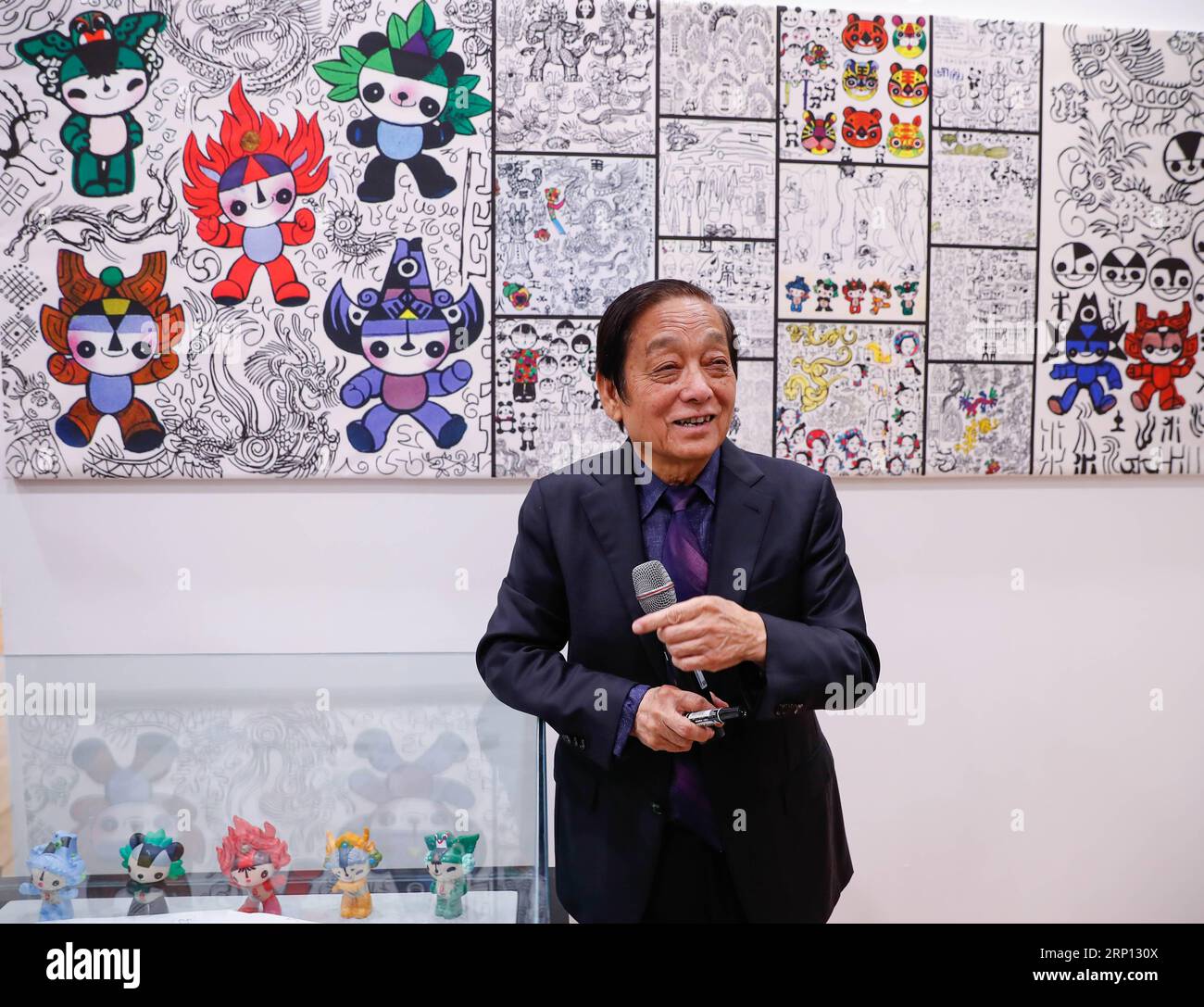 (180606) -- SEOUL, June 6, 2018 -- Chinese artist Han Meilin introduces his most famous creations, the Fuwa ( good-luck doll ) mascots which debuted at the 2008 Beijing Olympics, during the World of Meilin in Seoul exhibition in Seoul, South Korea, June 5, 2018. Han Meilin Global Tour Exhibitions--the World of Meilin in Seoul kicked off in Seoul on Tuesday. ) (cl) SOUTH KOREA-SEOUL-CHINESE ARTIST-HAN MEILIN-EXHIBITION WangxJingqiang PUBLICATIONxNOTxINxCHN Stock Photo