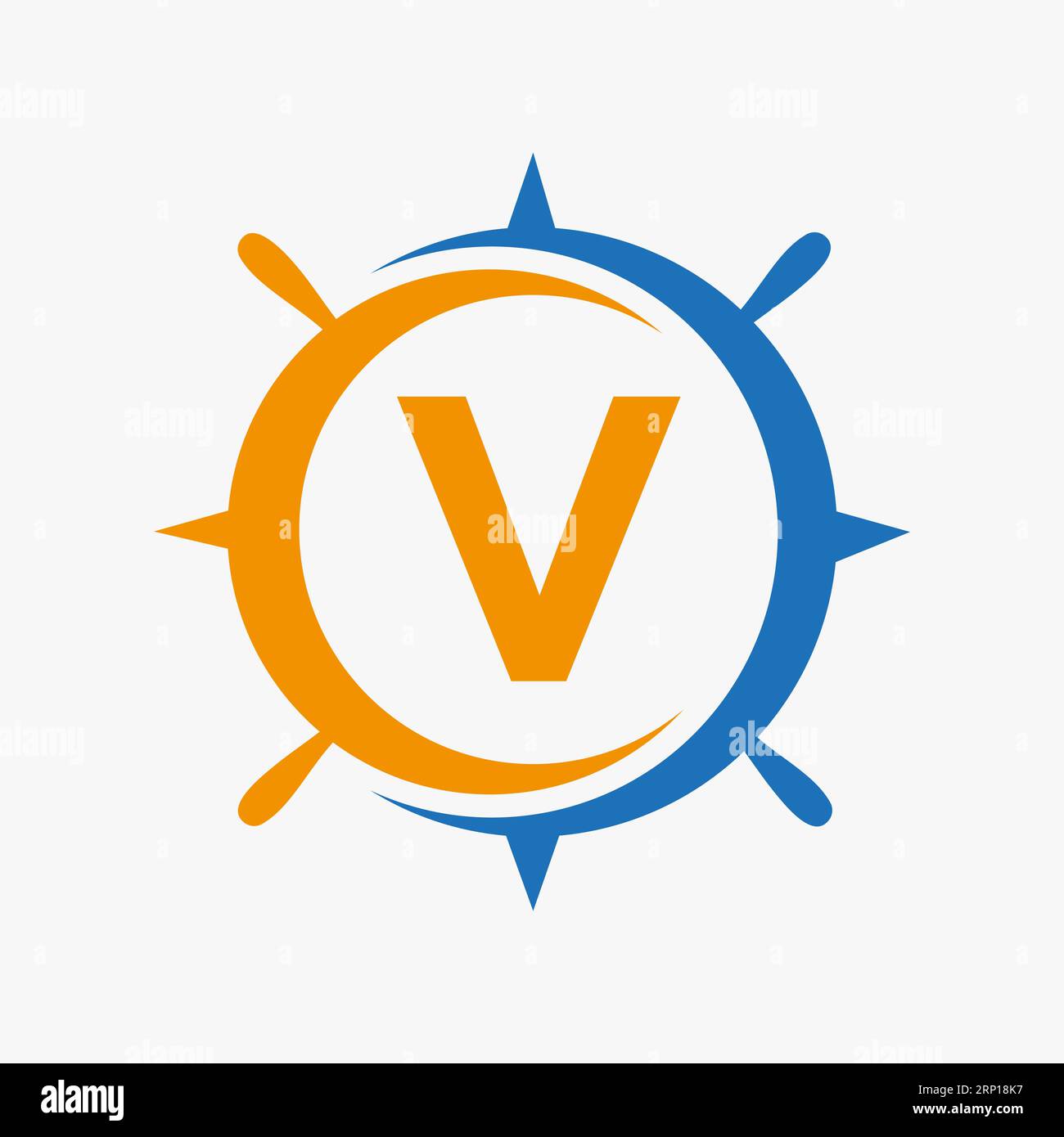 Letter V Ship Logo Concept With Ship Wheel Sign Vector Template Stock ...