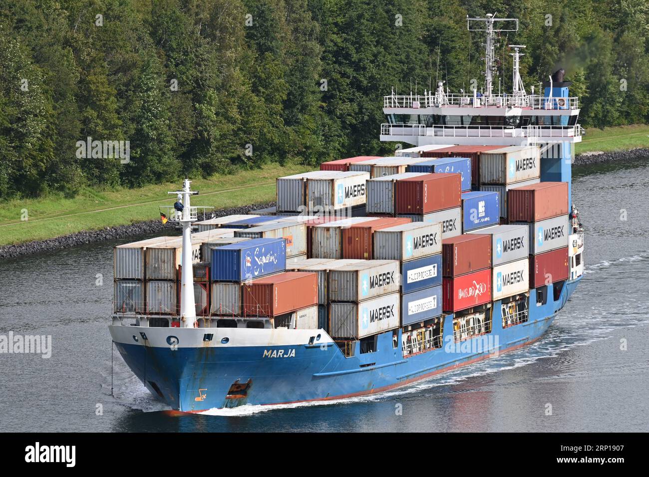 Containership MARJA at the Kiel Canal Stock Photo