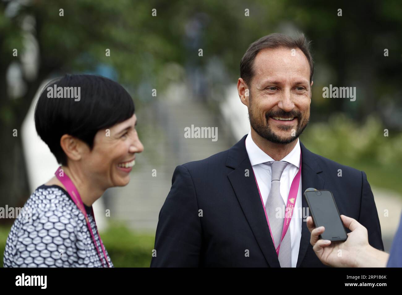 (180622) -- UNITED NATIONS, June 22, 2018 -- Norway s Crown Prince Haakon (R) and Foreign Minister Ine Eriksen Soreide speak to journalists during a press event about the launch of Norway s campaign for an elected seat in the UN Security Council for the 2021-2022 term at the United Nations headquarters in New York, on June 22, 2018. ) UN-SECURITY COUNCIL-NORWAY-SEAT-CAMPAIGN LixMuzi PUBLICATIONxNOTxINxCHN Stock Photo