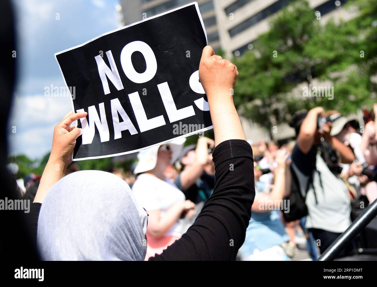 (180628) -- WASHINGTON, June 28, 2018 -- People gather to protest against U.S. President Donald Trump s immigration policies at Freedom Plaza in Washington D.C., the United States, on June 28, 2018. ) U.S.-WASHINGTON D.C.-IMMIGRATION POLICIES-PROTEST YangxChenglin PUBLICATIONxNOTxINxCHN Stock Photo
