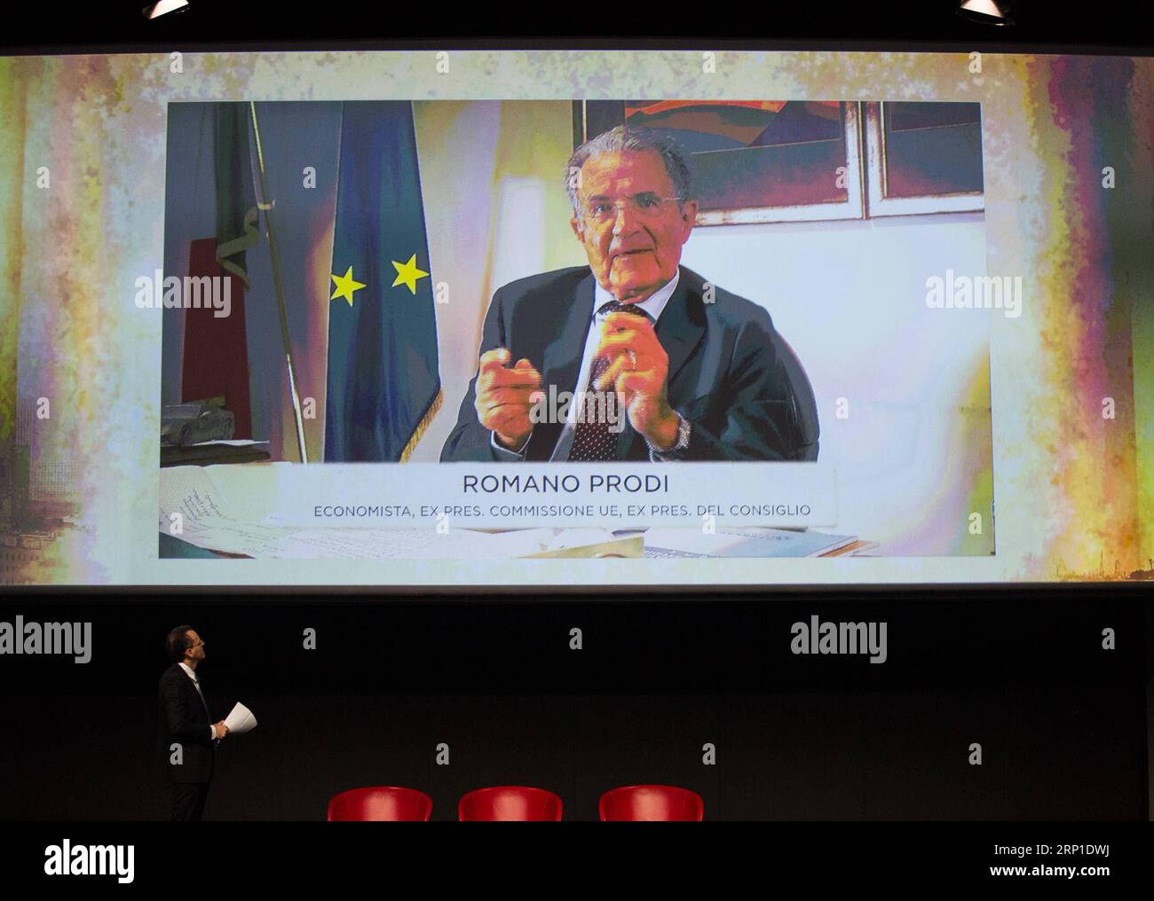 (180629) -- MILAN, June 29, 2018 -- Former center-left Prime Minister Romano Prodi, a leading economist who also served as president of the European Commission, delivers a speech at a conference in Milan, Italy, June 28, 2018. Italian and Chinese entrepreneurs, experts and officials Thursday gathered at the Milan stock exchange for a conference to discuss ways to seize opportunities from the China-proposed Belt and Road Initiative (BRI). ) (ly) ITALY-MILAN-BUSINESS-BELT AND ROAD COOPERATION JinxYu PUBLICATIONxNOTxINxCHN Stock Photo