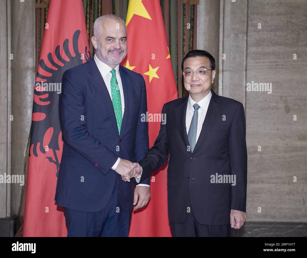 (180706) -- SOFIA, July 6, 2018 -- Chinese Premier Li Keqiang meets with Albanian Prime Minister Edi Rama in Sofia, Bulgaria, July 6, 2018. Both leaders are in the Bulgarian capital to attend the seventh leaders meeting of China and 16 Central and Eastern European countries. )(mcg) BULGARIA-SOFIA-LI KEQIANG-ALBANIAN PM-MEETING LixTao PUBLICATIONxNOTxINxCHN Stock Photo