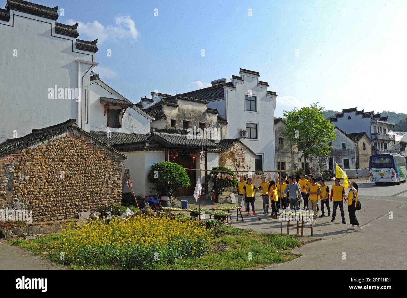 (180708) -- ANJI, July 8, 2018 -- Tourists visit Dipu Village, a AAA scenic area in Tonglu County, east China s Zhejiang Province, March 31, 2018. Many villages in Zhejiang have been built into tourist destinations in line with scenic areas. ) (zyd) CHINA-ZHEJIANG-VILLAGES-TOURISM (CN) TanxJin PUBLICATIONxNOTxINxCHN Stock Photo