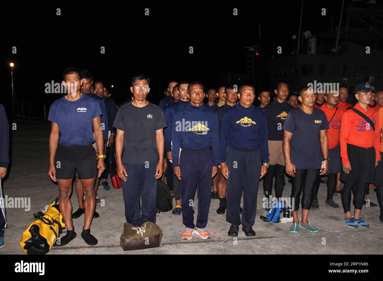 (180715) -- PHUKET (THAILAND), July 15, 2018 -- Thai Navy rescue forces attend a mourning ceremony at Phuket Deep Sea Port in Phuket, Thailand, on July 15, 2018. A body that had been trapped under a sunken tourist boat in southern Thailand was retrieved on Sunday, according to Phuket government and the Chinese Embassy in Thailand. It is the last to be retrieved after the boat accident killed 47 people. ) THAILAND-PHUKET-BOAT ACCIDENT-VICTIM-BODY-RETRIEVAL YangxZhou PUBLICATIONxNOTxINxCHN Stock Photo