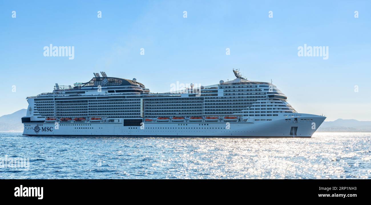 Cannes, France July 31, 2022 MSC Meraviglia cruiser ship of MSC