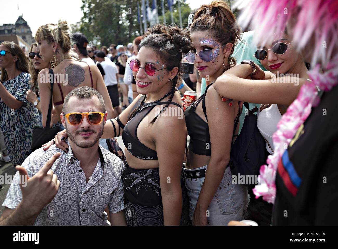 (180811) -- ZURICH, Aug. 11, 2018 -- People participate in the 27th Zurich Street Parade in central Zurich, Switzerland, Aug. 11, 2018. With this year s motto Culture of Tolerance , the annual dance music event Street Parade was held in Zurich on Saturday, attracting about one million participants. ) SWITZERLAND-ZURICH-STREET PARADE MichelexLimina PUBLICATIONxNOTxINxCHN Stock Photo