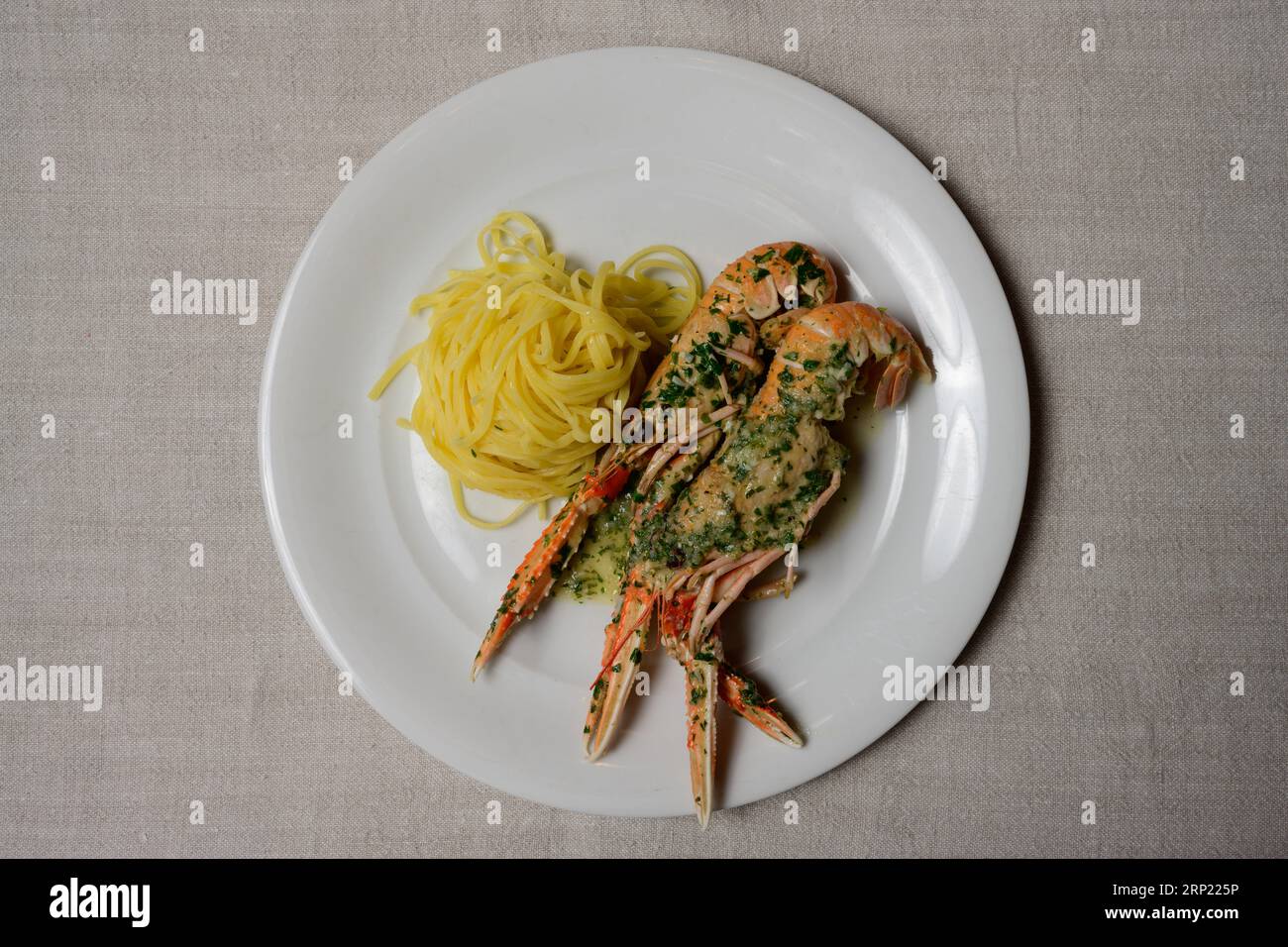 Scampi Buzara or Skampi na Buzaru King Prawns with Linguine, Garlic