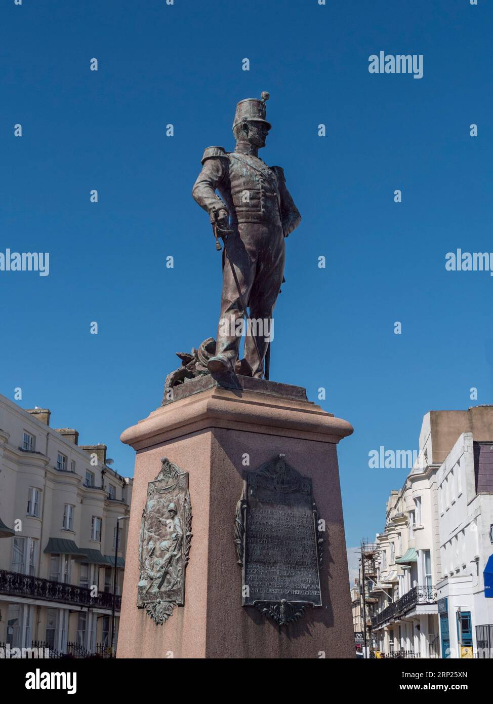 2nd Batallion Royal Sussex Regiment Memorial by Sir William Goscombe John on the seafront in Eastbourne, East Sussex, UK. Stock Photo