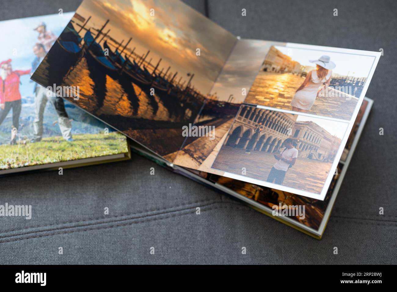 Family photos archive saved in brightly designed photo book; bright ...