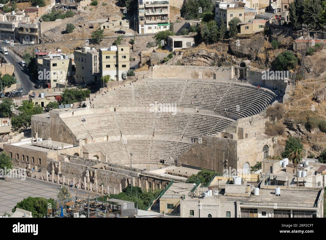 Amman Jordan the ancient Roman ampitheatre has a seating capacity of 6,000 as seen from the heights of the Citadel taken August 2023 Stock Photo