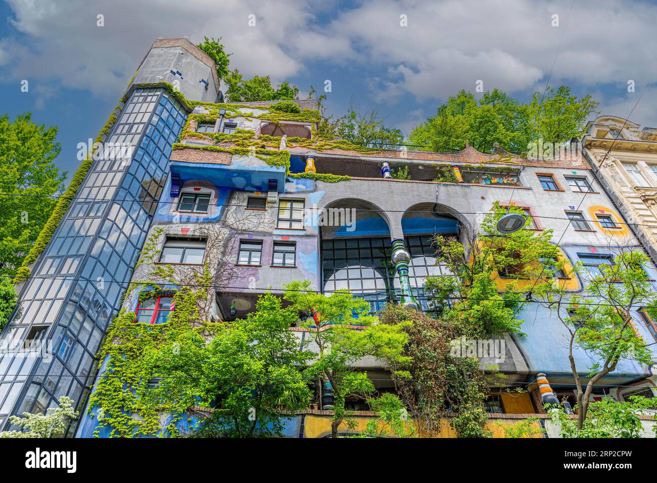 Green facade of the Hundertwasser House, Vienna, Austria Stock Photo