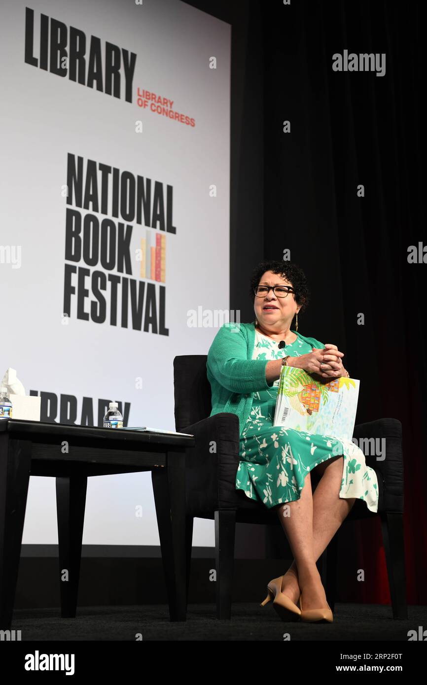 (180902) -- WASHINGTON, Sept. 2, 2018 -- U.S. Supreme Court Associate Justice Sonia Sotomayor introduces her book Turning Pages: My Life Story during the 18th Library of Congress National Book Festival in Washington D.C. Sept. 1, 2018. The Library of Congress National Book Festival is an annual literary event that brings together best-selling authors and thousands of book fans for author talks, panel discussions, book signings and other activities. ) U.S.-WASHINGTON-NATIONAL BOOK FESTIVAL LiuxJie PUBLICATIONxNOTxINxCHN Stock Photo