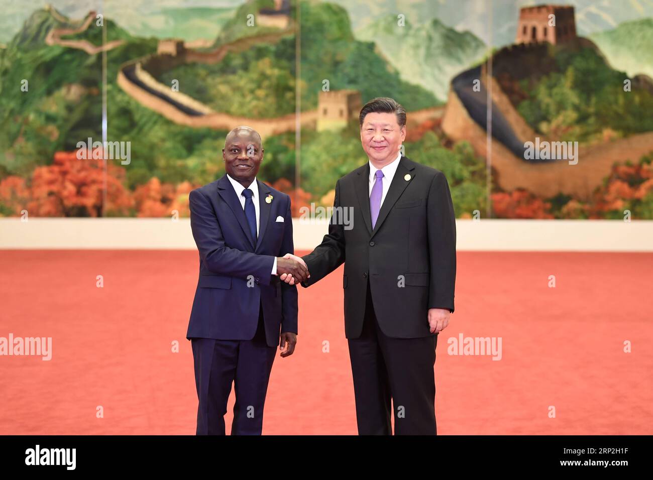(180903) -- BEIJING, Sept. 3, 2018 -- Chinese President Xi Jinping (R) welcomes President of Guinea-Bissau Jose Mario Vaz, who is here to attend the 2018 Beijing Summit of the Forum on China-Africa Cooperation (FOCAC), at the Great Hall of the People in Beijing, capital of China, Sept. 3, 2018. )(mcg) CHINA-BEIJING-FOCAC-XI JINPING-WELCOME (CN) YanxYan PUBLICATIONxNOTxINxCHN Stock Photo