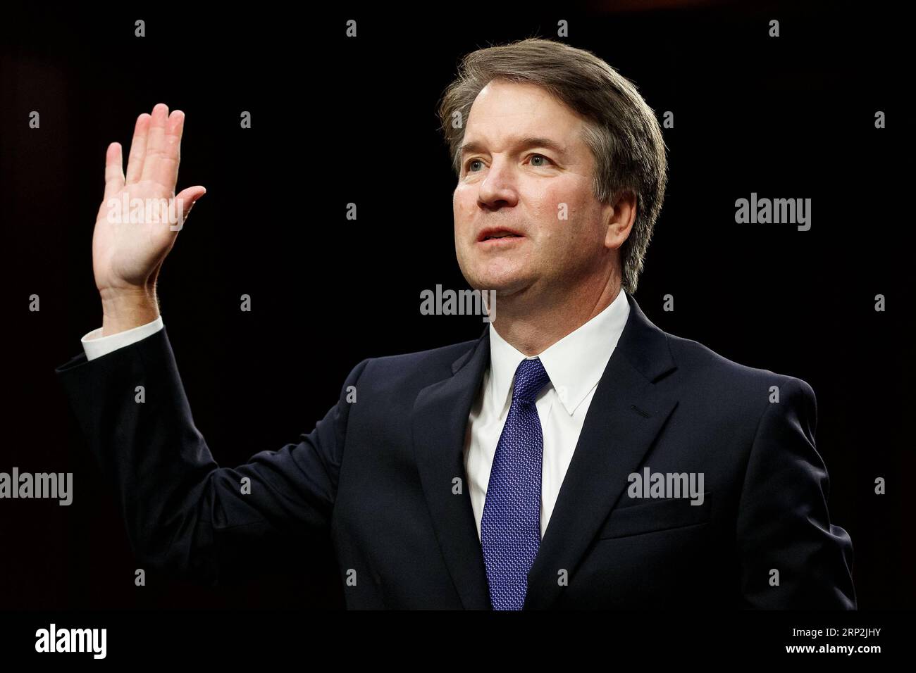 (180905) -- WASHINGTON, Sept. 5, 2018 -- U.S. Supreme Court nominee Judge Brett Kavanaugh swears in during his Senate confirmation hearing on Capitol Hill in Washington D.C., the United States, Sept. 4, 2018. The Senate confirmation hearing for Kavanaugh began Tuesday, which has descended into chaos as Democrats protested about Republicans blocking access to documents concerning the judge. ) (jmmn) U.S.-WASHINGTON D.C.-BRETT KAVANAUGH-HEARING TingxShen PUBLICATIONxNOTxINxCHN Stock Photo