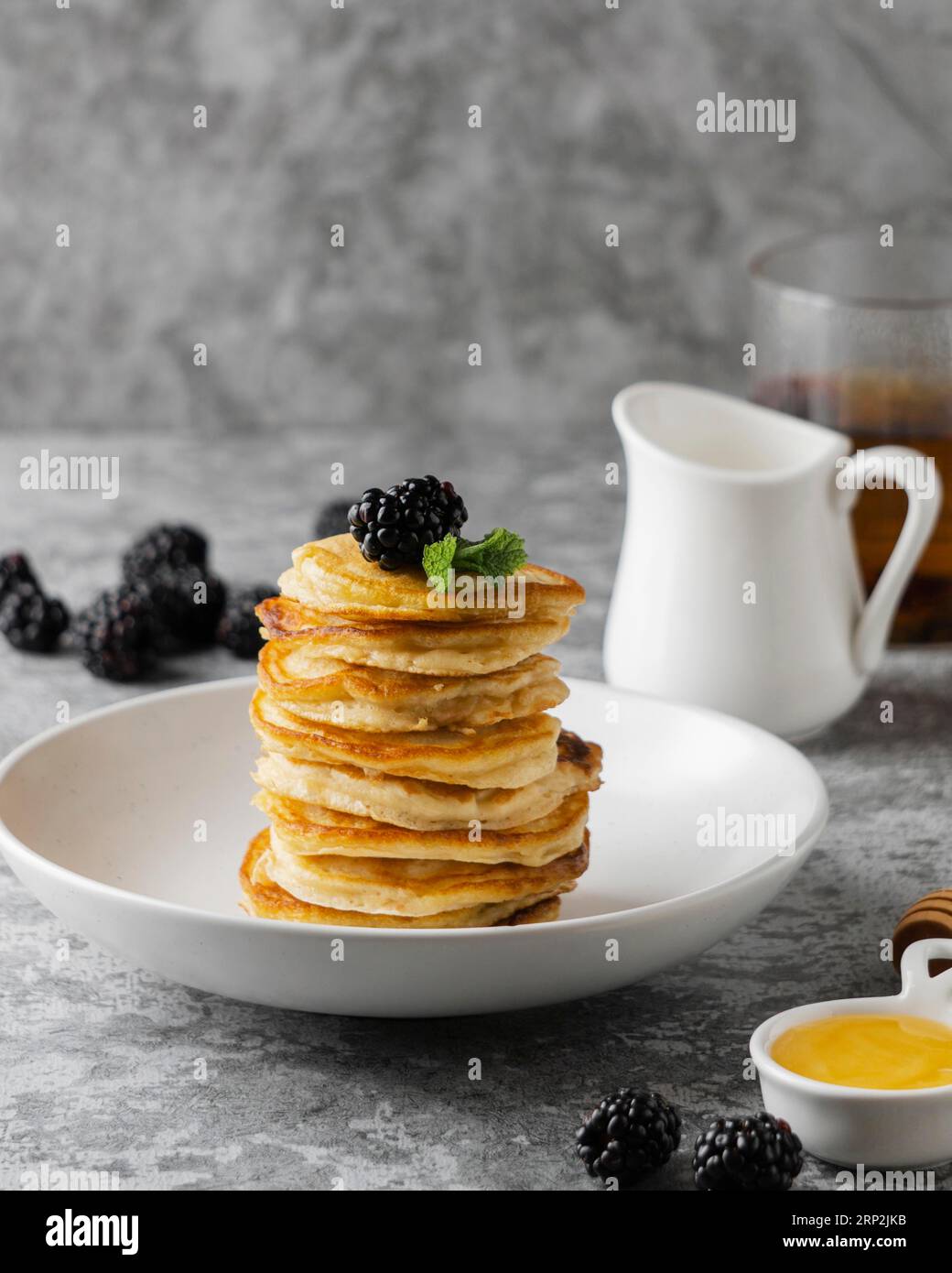 Delicious pancakes with blackberry Stock Photo