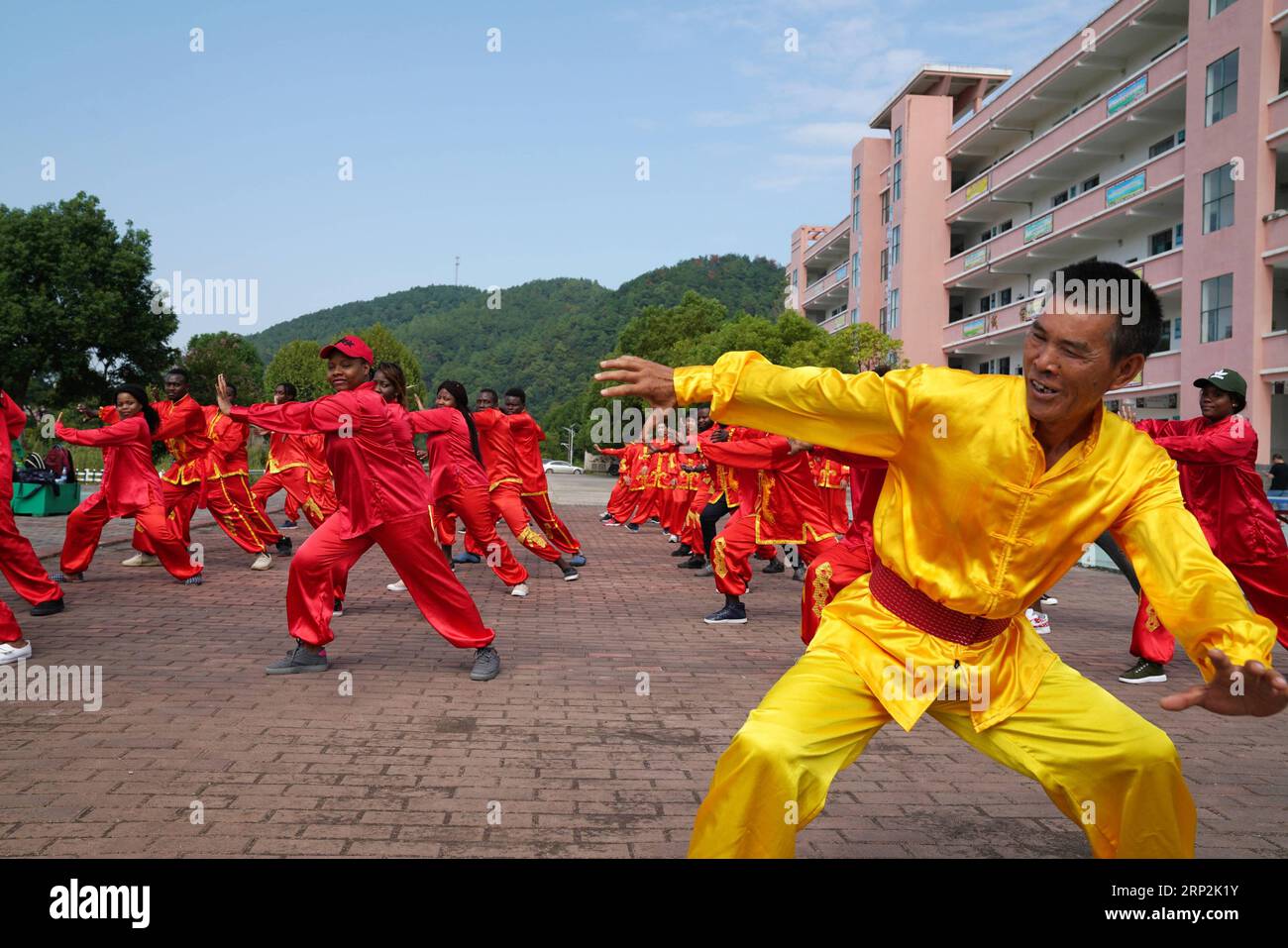 (180905) -- XINYU, Sept. 5, 2018 -- African students learn martial arts in Xinyu, east China s Jiangxi Province, Sept. 5, 2018. The Xinyu university set up courses of embroidery and martial arts for African students to learn about Chinese culture as the new semester begins. ) CHINA-JIANGXI-AFRICAN STUDENT-CHINESE CULTURE (CN) SongxZhenping PUBLICATIONxNOTxINxCHN Stock Photo