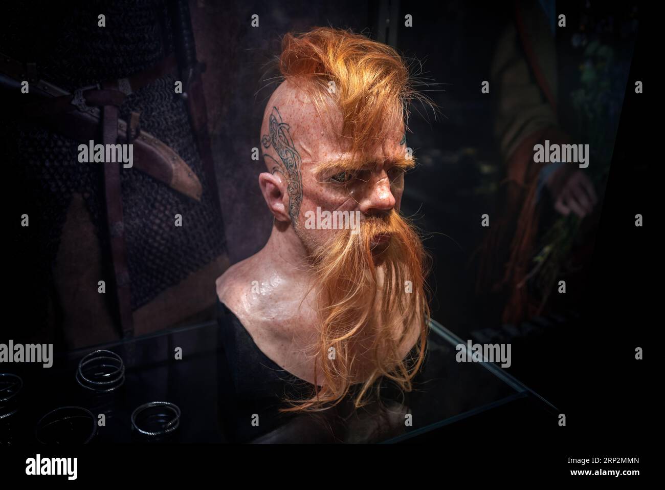 Historical Facial Reconstruction of a Viking at National Museum of Denmark - Copenhagen, Denmark Stock Photo