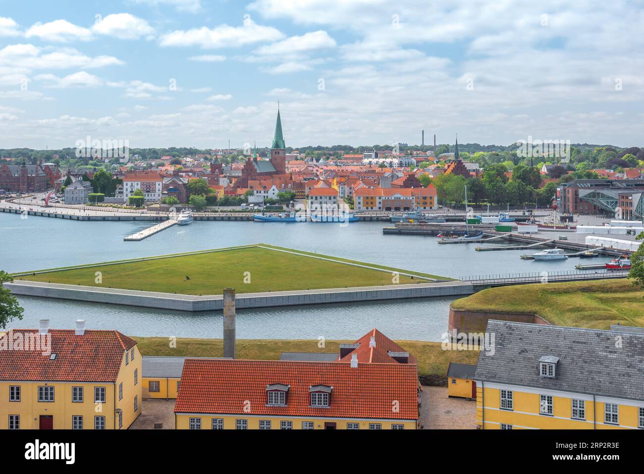 Aerial view of Elsinore Skyline with Churches - Helsingor, Denmark Stock Photo