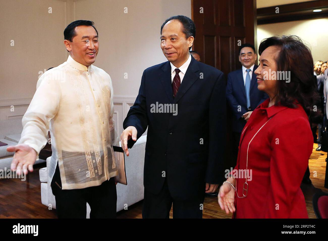 (180911) -- MANILA, Sept. 11, 2018 -- Ji Bingxuan (C), vice chairman of the Standing Committee of the National People s Congress of China, meets with Gloria Arroyo (R), Philippine Speaker of the House of Representatives, and Arthur Yap (L), Philippine Deputy Speaker of the House of Representatives, in Manila, the Philippines, Sept. 10, 2018. )(gj) THE PHILIPPINES-MANILA-JI BINGXUAN-VISITS RouellexUmali PUBLICATIONxNOTxINxCHN Stock Photo