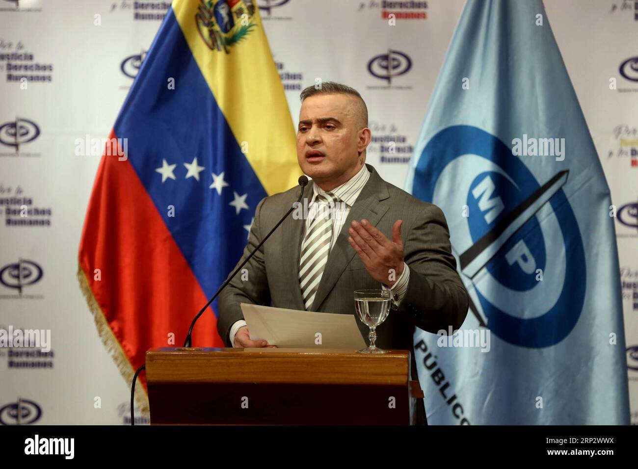 (180913) -- CARACAS, Sept. 13, 2018 -- Venezuela s attorney general Tarek William Saab speaks during a press conference on the progress of the fight against human trafficking at the Public Ministry headquarters, in Caracas, Venezuela, on Sept. 12, 2018. Venezuela has smashed a human trafficking ring that forced women into prostitution, the country s attorney general Tarek William Saab said on Wednesday. Juan Carlos La Cruz/AVN) (rtg) (vf)(dtf) VENEZUELA-CARACAS-TAREK WILLIAM SAAB e AVN PUBLICATIONxNOTxINxCHN Stock Photo