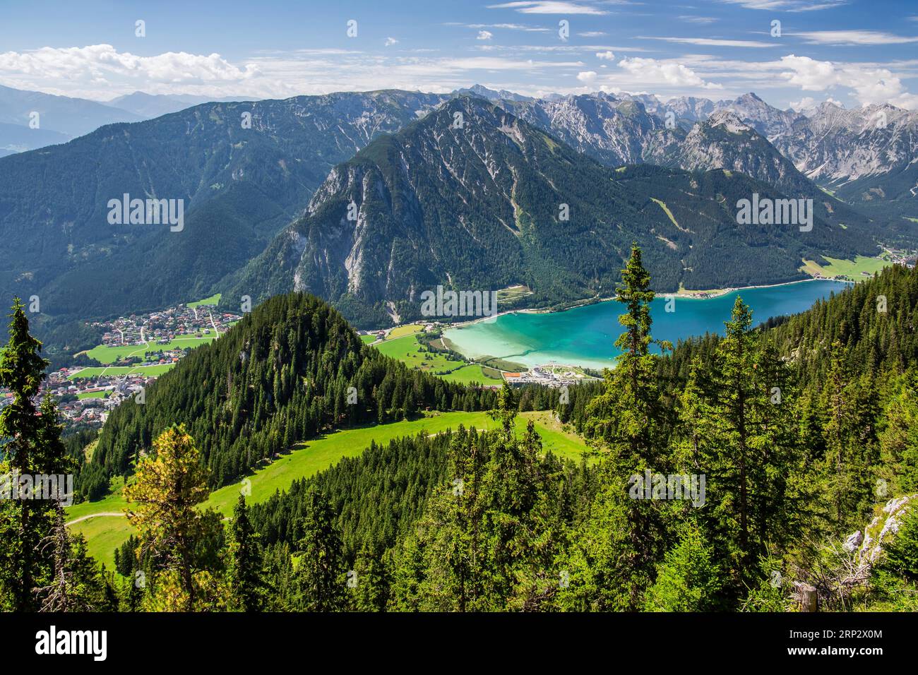 Jenbach Landscape with town overview, Achensee and Karwendel Mountains, Maurach ...