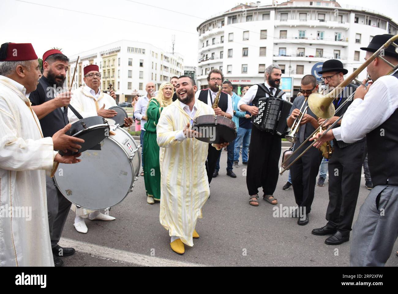 (180913) -- RABAT, Sept. 13, 2018 -- Artists present a street show during the annual Chellah Jazz Festival in Rabat, Morocco, Sept. 13, 2018. ) MOROCCO-RABAT-JAZZ FESTIVAL-STREET SHOW Aissa PUBLICATIONxNOTxINxCHN Stock Photo