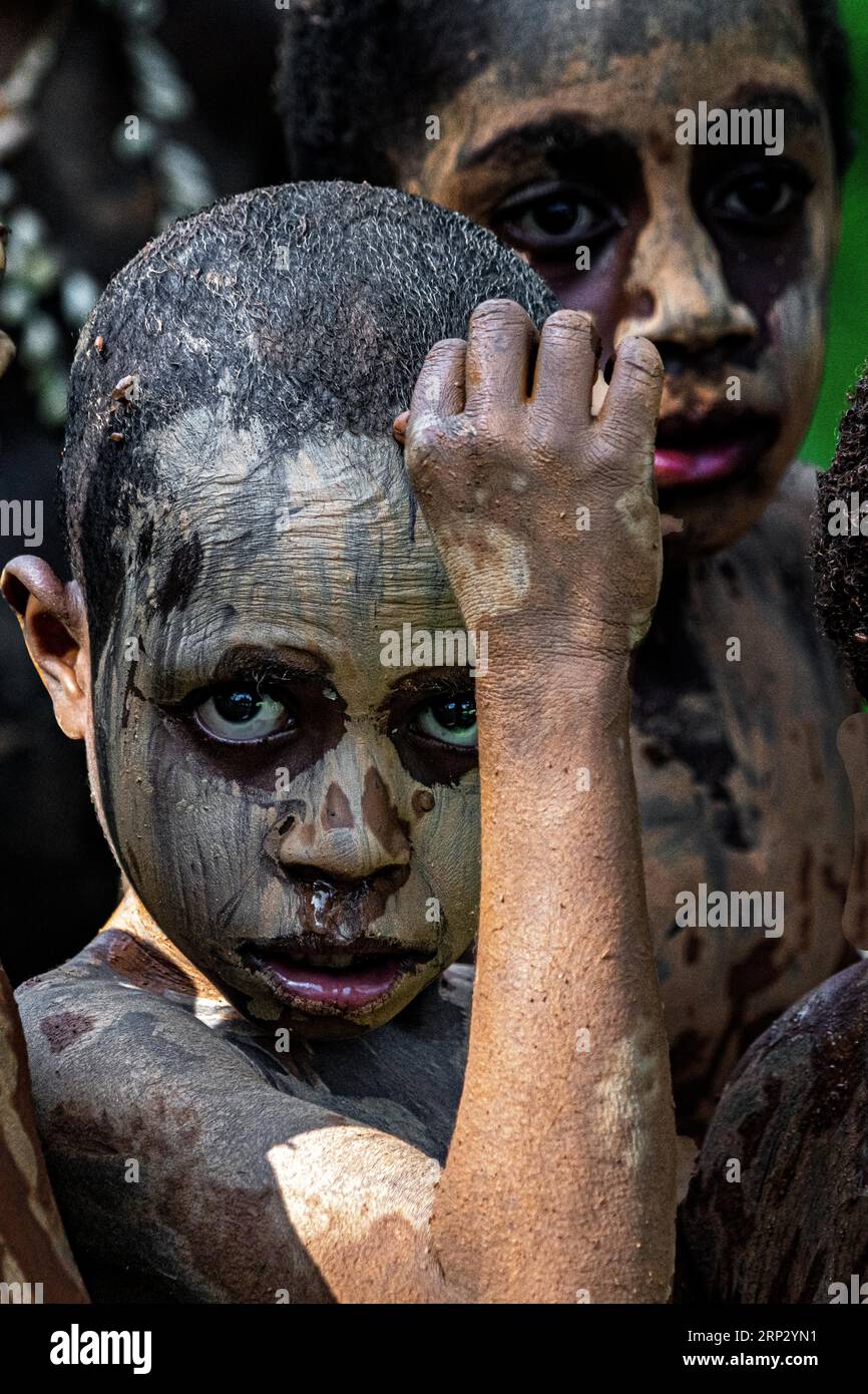 Children in war paint, Crocodile Festival, Wewak District, Papua New