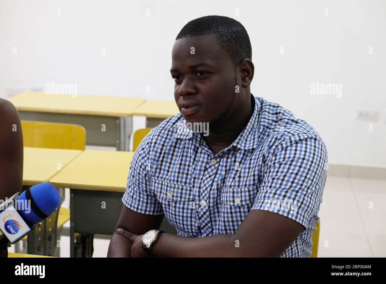 (180915) -- BEIJING, Sept. 15, 2018 () -- Nathan Ankrah, a student from University of Ghana, receives an interview with News Agency in Accra, capital of Ghana, Sept. 10, 2018. TO GO WITH Headlines: African youths hold high expectations for China s initiatives on Africa () (wtc) Headlines: African youths hold high expectations for China s initiatives on Africa Xinhua PUBLICATIONxNOTxINxCHN Stock Photo