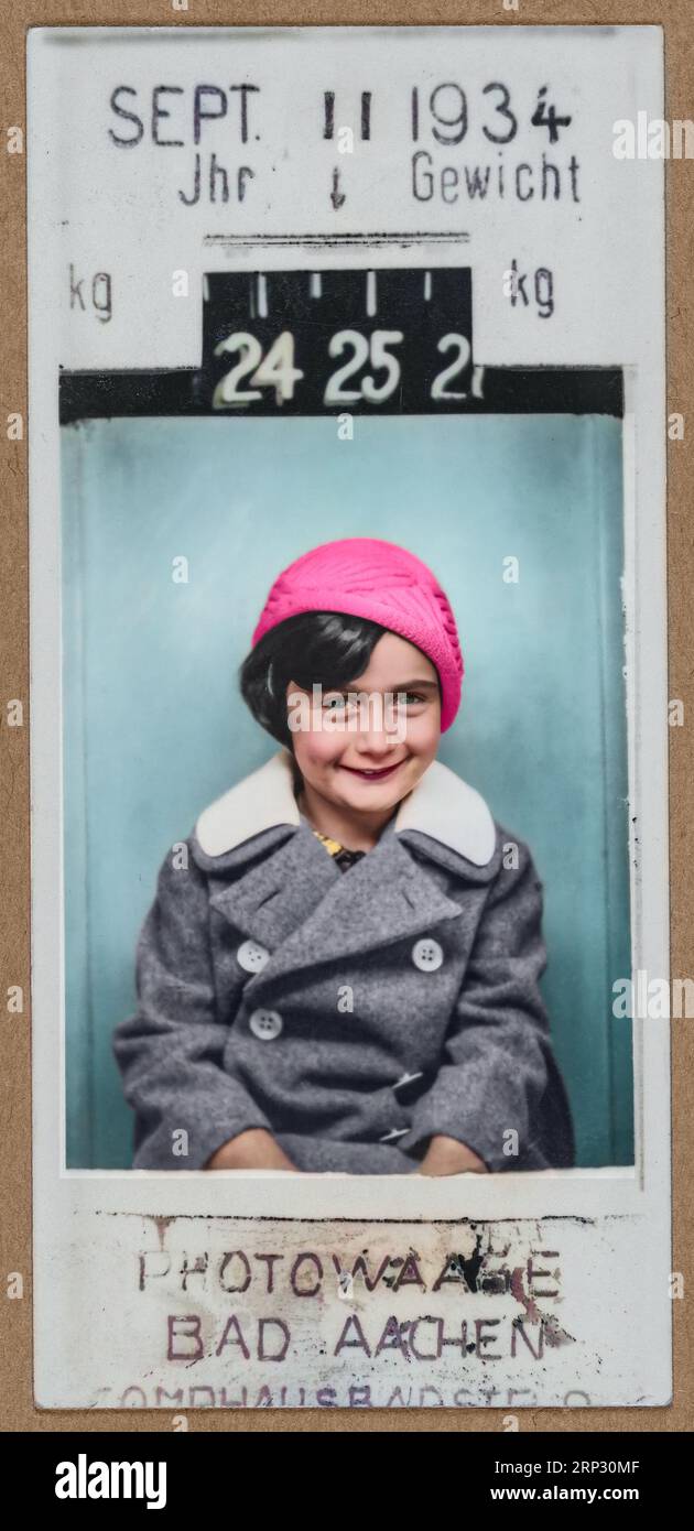 Anne Frank at five years of age. Bad Aachen, Germany, September 11, 1934. Please note that the face of Anne Frank has been digitally improved. Not alt Stock Photo
