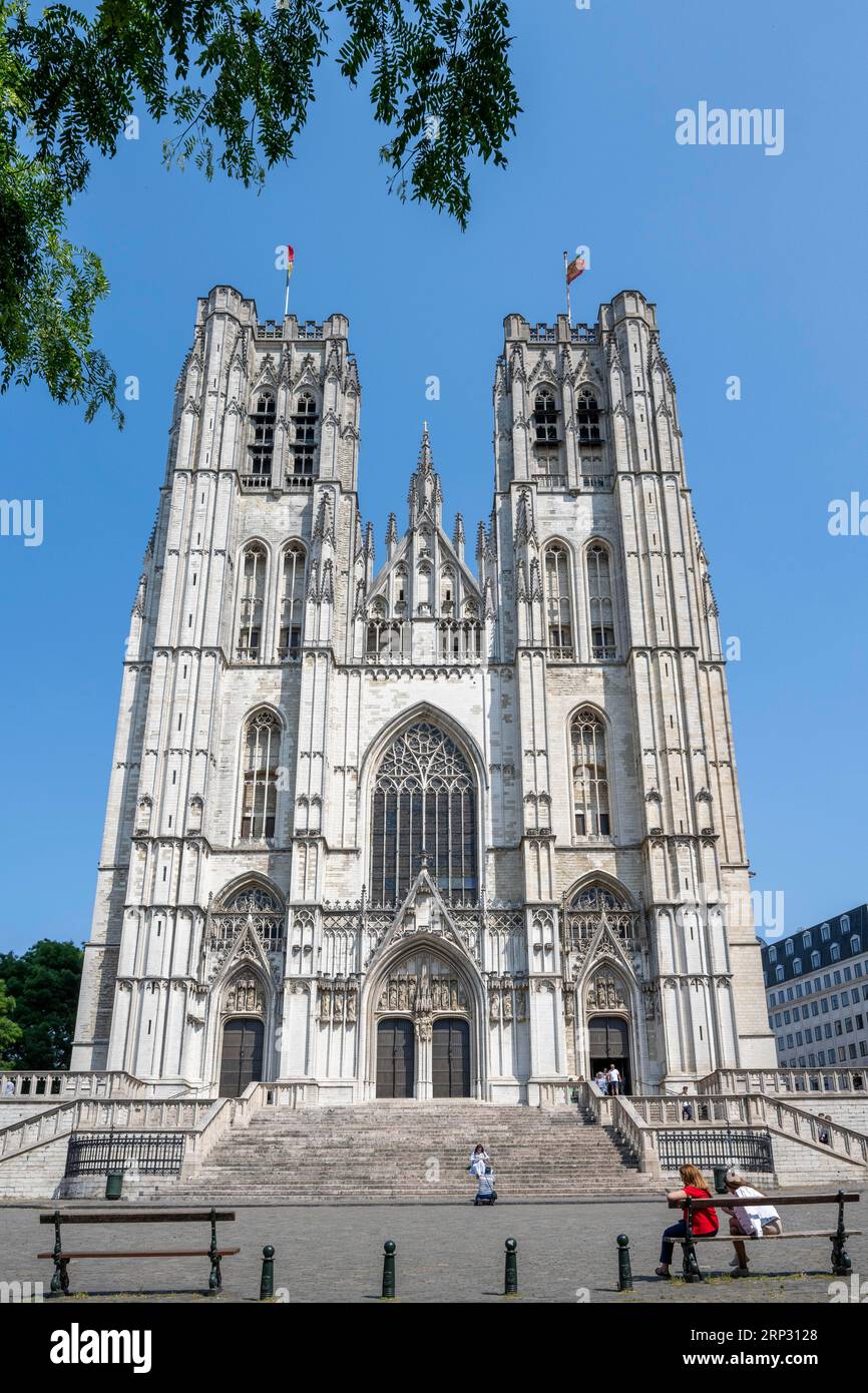 Cathedral of St. Michael and St. Gudula, medieval Roman Catholic church in the centre of Brussels, Belgium Stock Photo