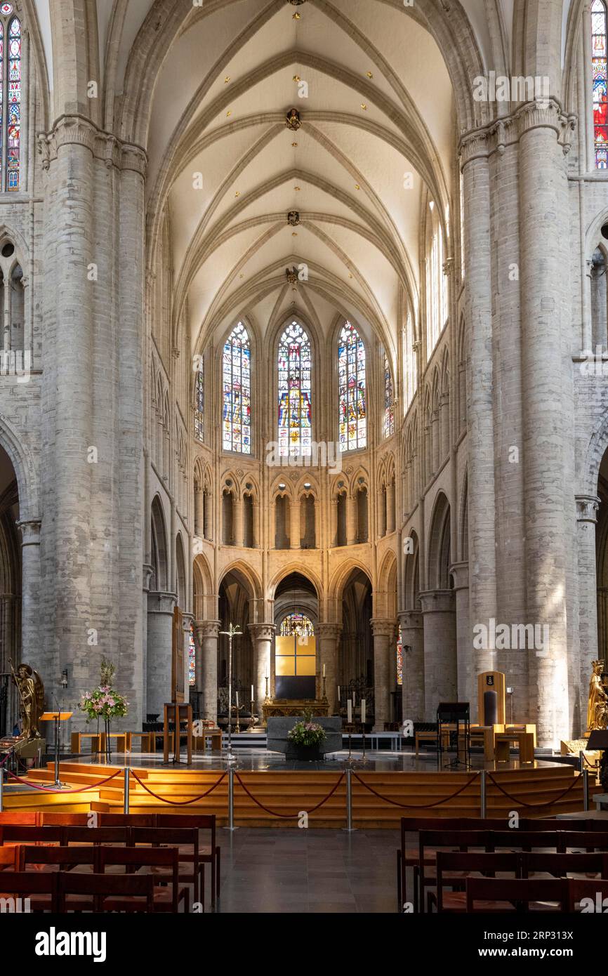 Cathedral of St. Michael and St. Gudula, interior view, medieval Roman Catholic church in the centre of Brussels, Belgium Stock Photo