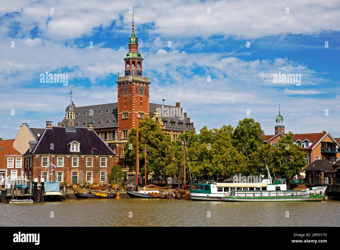 Museum harbour with old scales and town hall, Leer, East Frisia, Lower