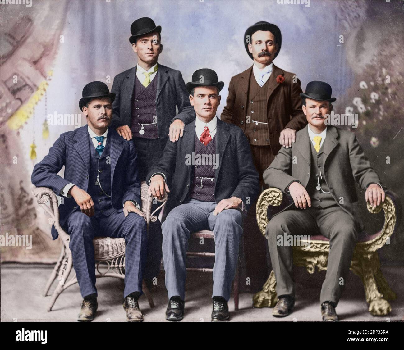 Butch Cassidy's Wild Bunch. This image is known as the 'Fort Worth Five Photograph.' Front row left to right: Harry A. Longabaugh, alias the Sundance Stock Photo