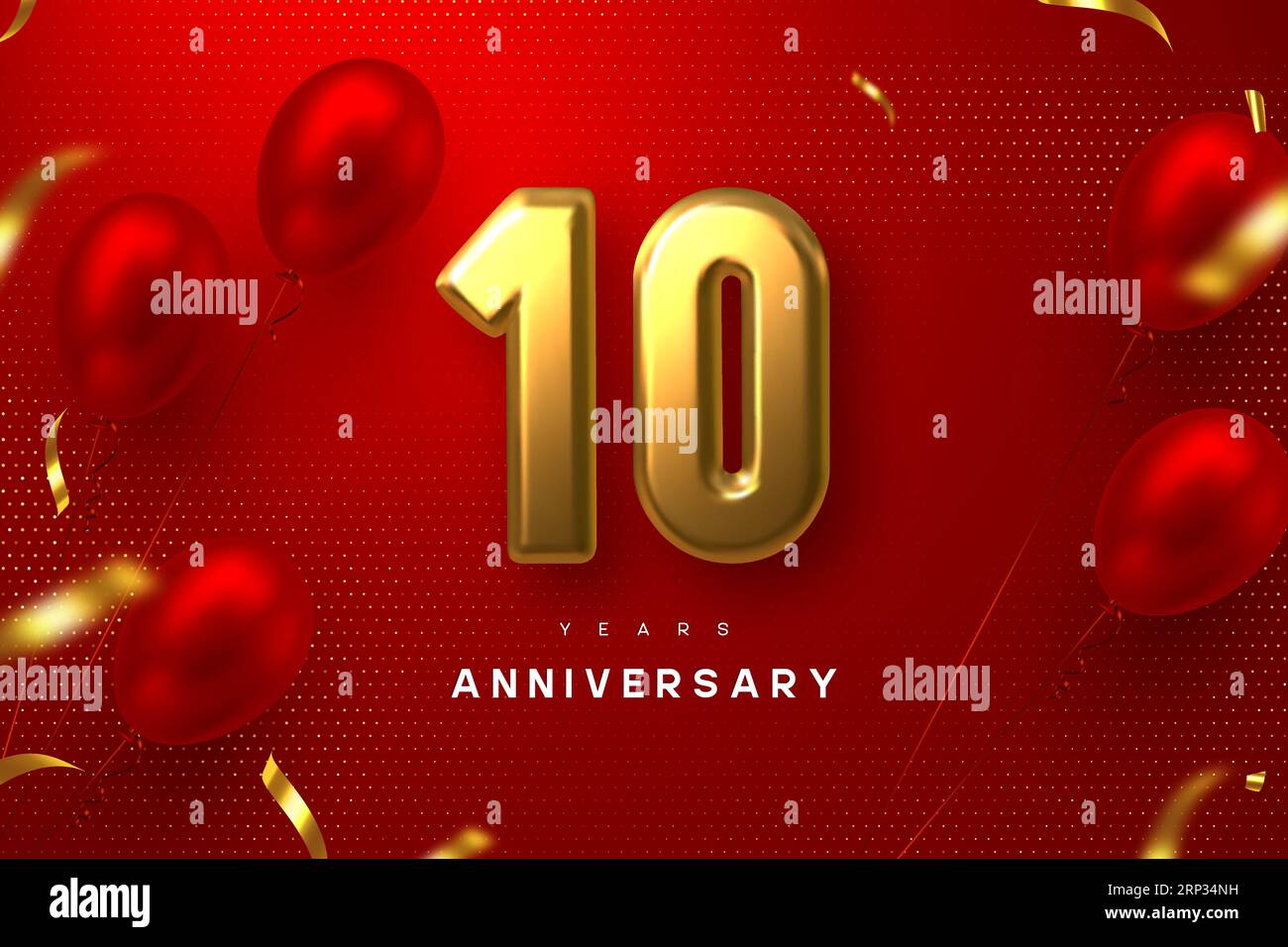 10 years anniversary celebration banner. 3d golden metallic number 10 ...